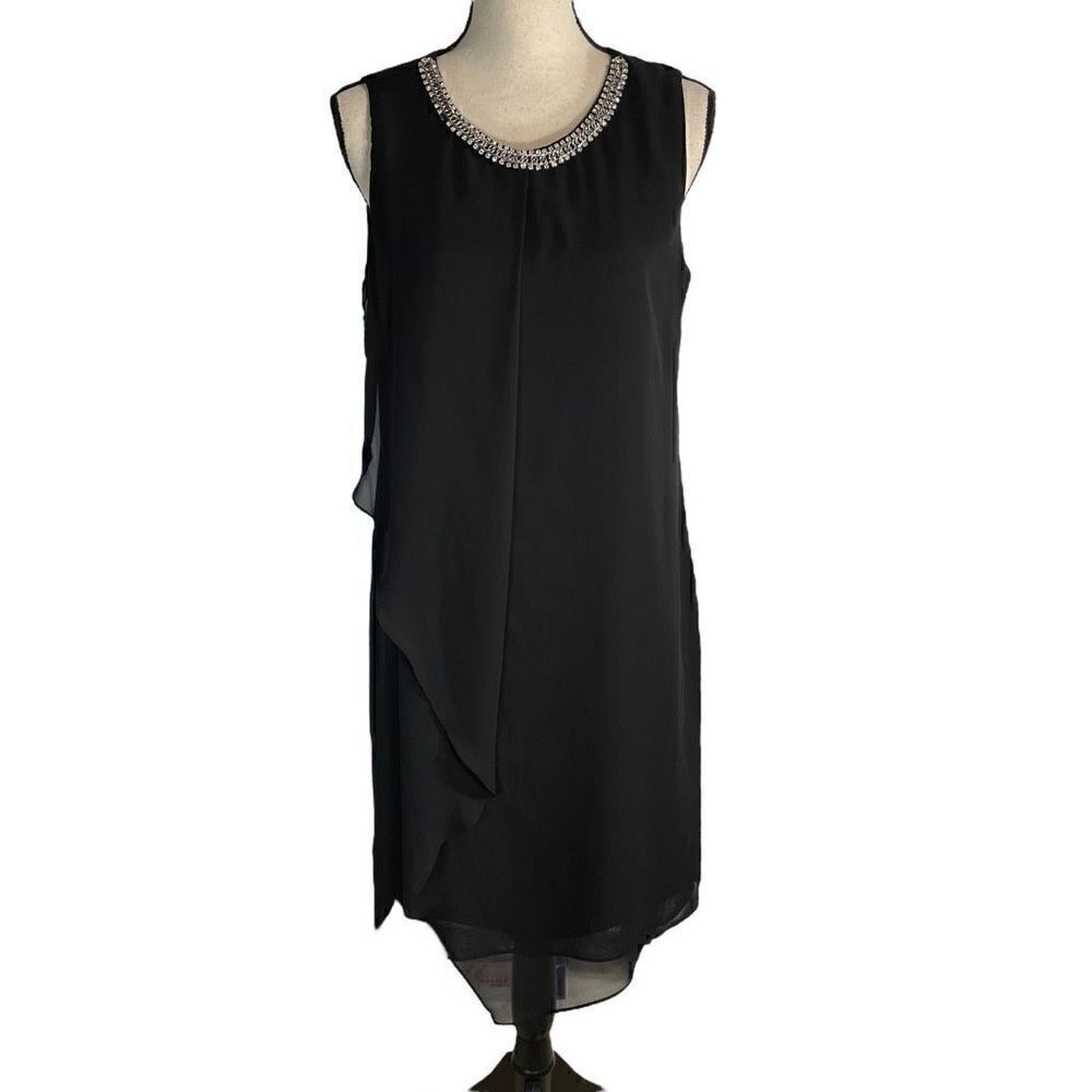Scarlett Black Sheath Maxi Dress Size 8 Embellished Neckline